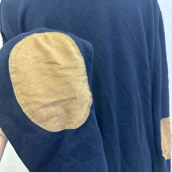 Mott & Grand XL Navy Sweater with Tan Elbow Patches | Men’s Knit Pullover - Picture 4 of 7